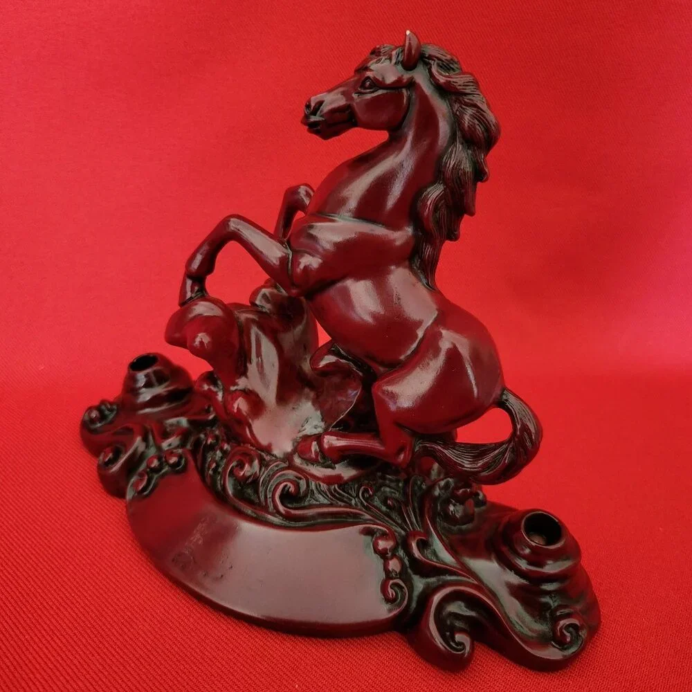 Vintage Carved Cherry Wood Horse Figure Pen Pencil Holder